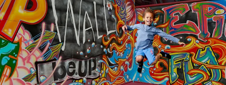 Boy on trampoline at be.UP playpark